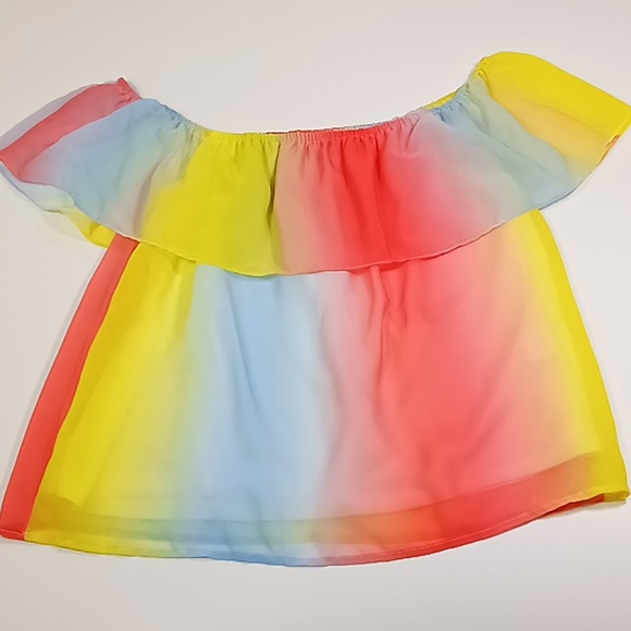 Palms Away Rainbow On/Off Shoulder Cropped Top Size Small - Picture 5 of 12
